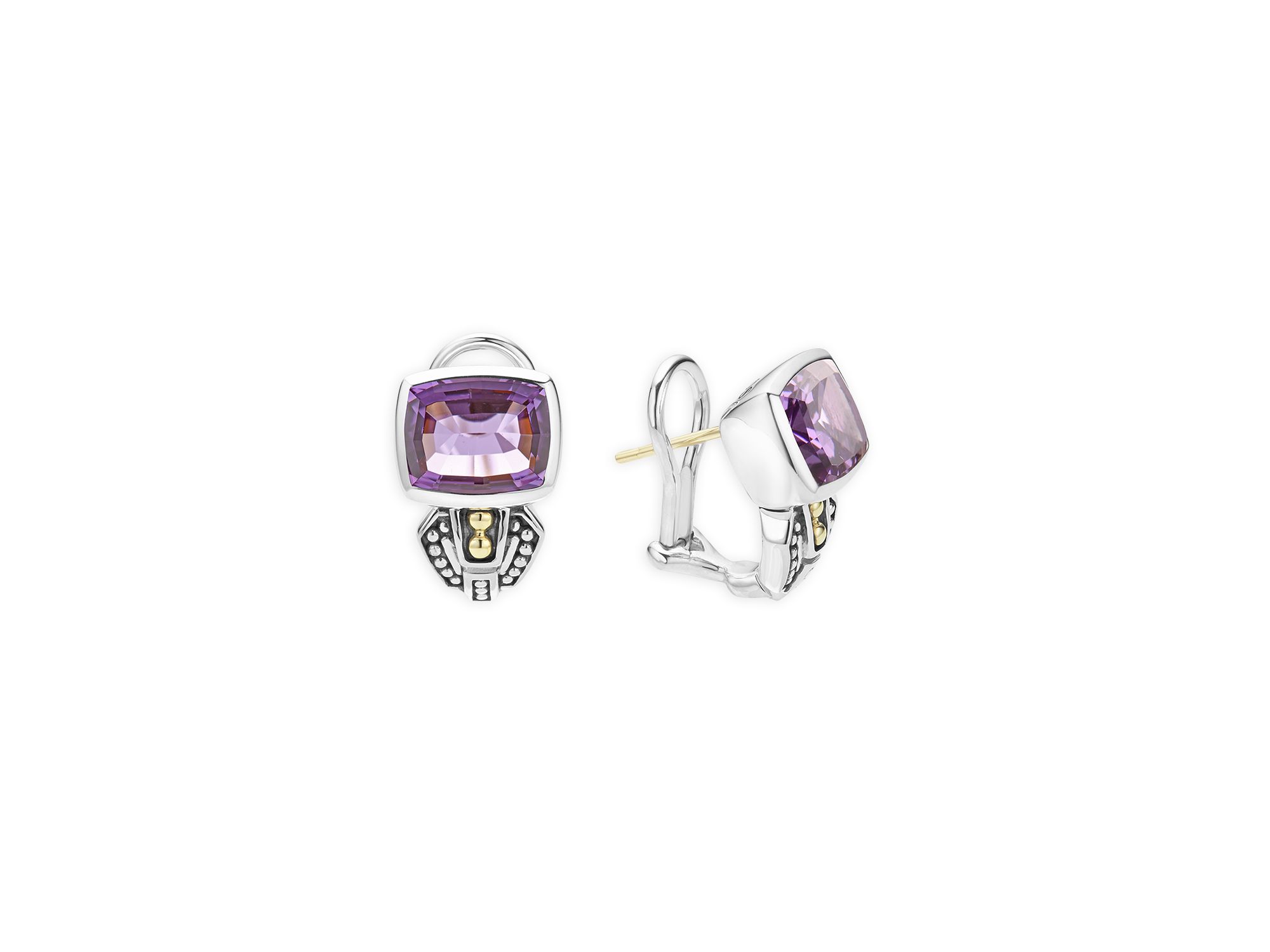 18K Gold and Sterling Silver Rittenhouse Stud Gemstone Huggie Drop Earrings — Image 7