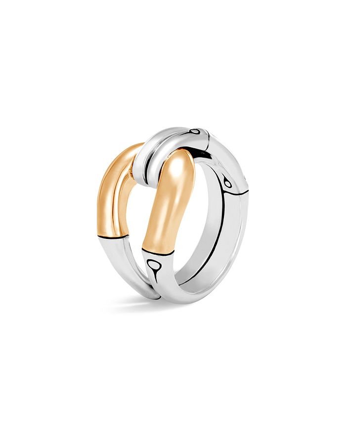 John Hardy 18k Yellow Gold And Sterling Silver Bamboo Loop Ring In Silver/gold