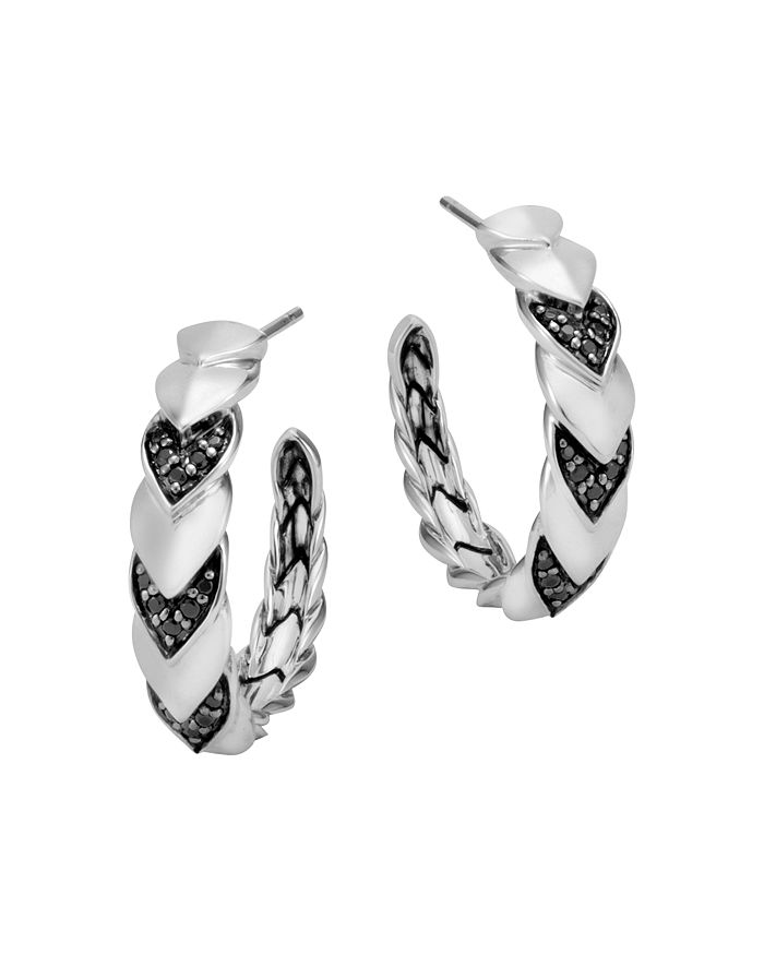 John Hardy Sterling Silver Naga Hoop Earrings With Black Sapphire And Black Spinel In Black/silver