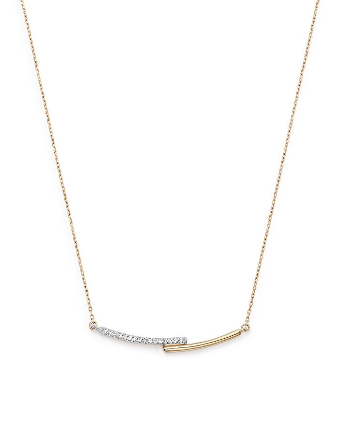 Adina Reyter 14k Yellow Gold Pave Diamond Crossover Bar Pendant Necklace, 15 In White/gold