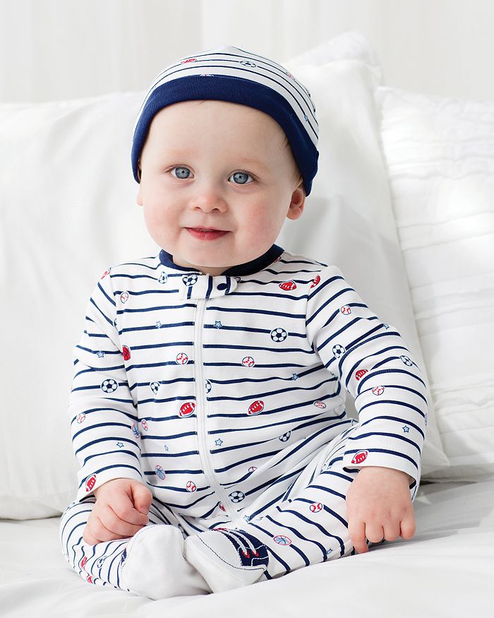 Shop Little Me Boys' Sports Star Footie & Hat Set - Baby In Navy/white