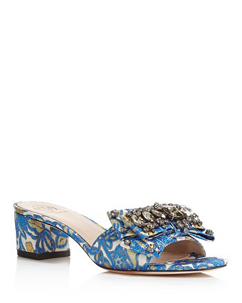 Tory Burch Valentina Brocade Embellished Bow Slide Sandals | Bloomingdale's