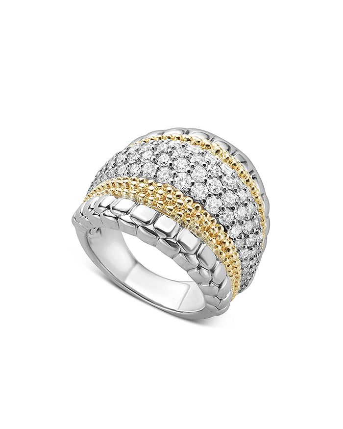 LAGOS 18K GOLD AND STERLING SILVER DIAMOND LUX LARGE RING,02-80594-DD7