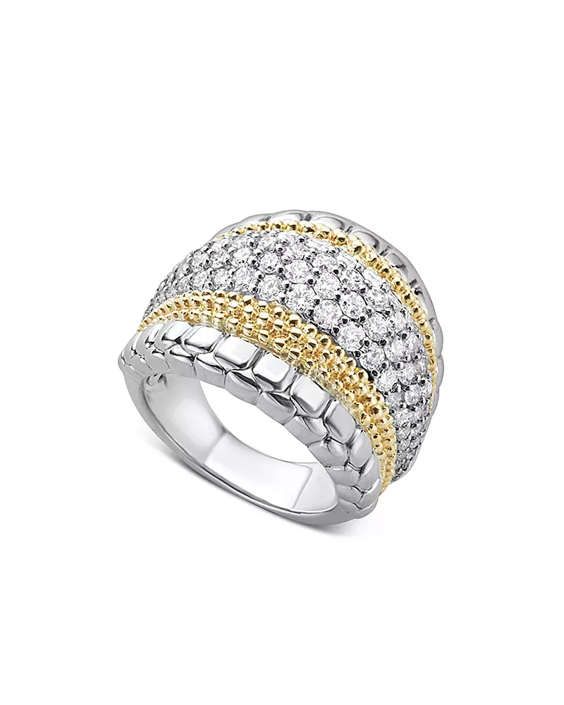 Lagos 18K Gold and Sterling Silver Diamond Lux Large Ring