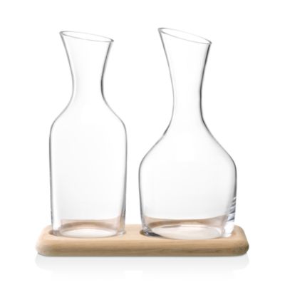 Wine Water and Carafe Set with Oak Base