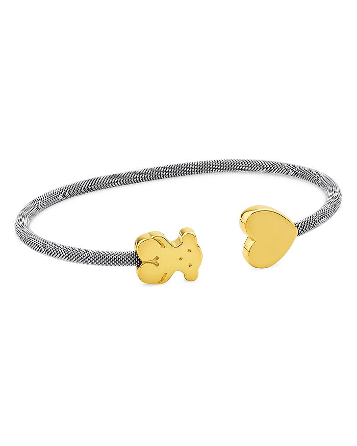 Tous Bear & Heart Two-tone Open Cuff In Gold And Silver