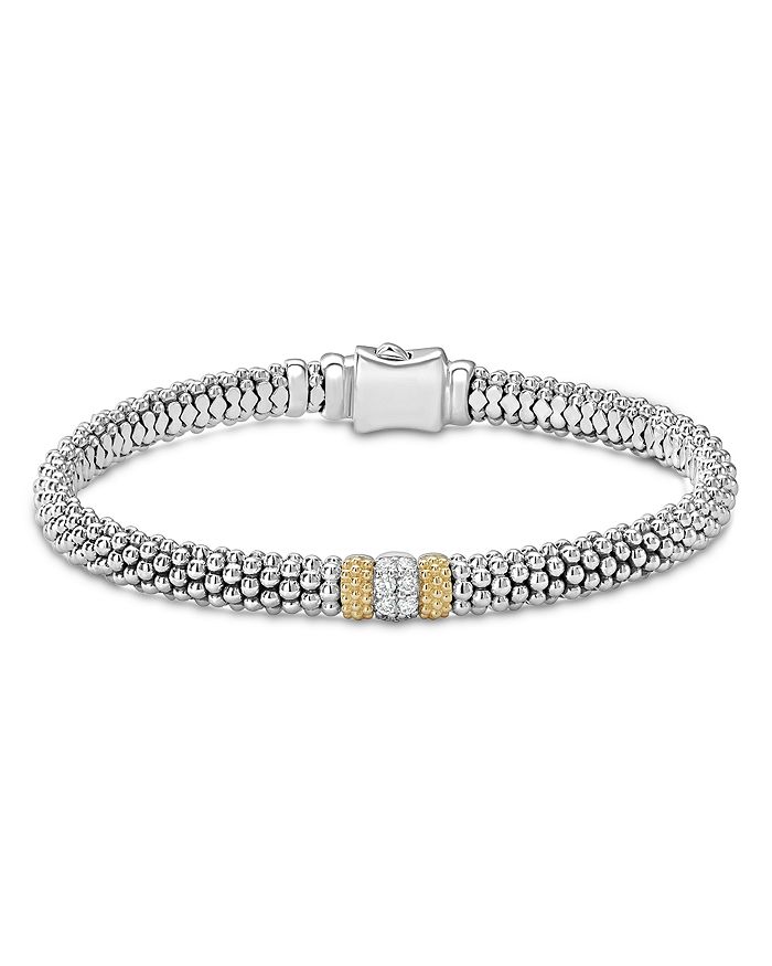 Shop Lagos 18k Gold & Sterling Silver Diamond Lux Single Station Bracelet, 6mm In White/silver
