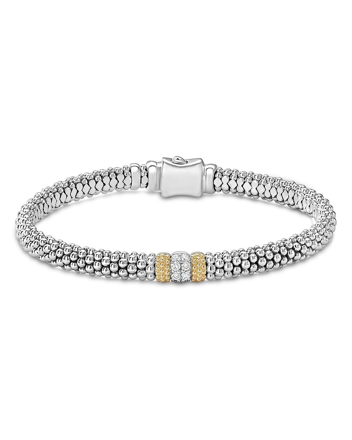 Lagos 18K Gold & Sterling Silver Diamond Lux Single Station Bracelet, 6mm