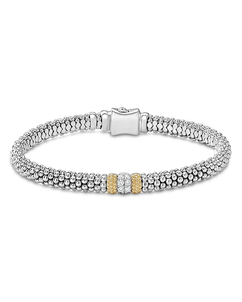 Lagos 18k Gold & Sterling Silver Diamond Lux Single Station Bracelet, 6mm In White/silver