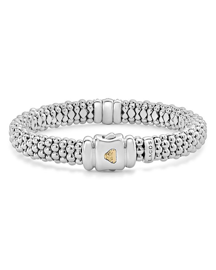 Shop Lagos 18k Gold & Sterling Silver Diamond Lux Single Station Bracelet, 9mm In White/silver