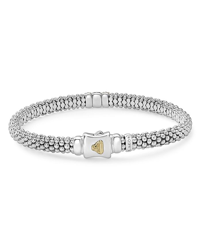 Shop Lagos 18k Gold & Sterling Silver Diamond Lux Single Station Bracelet, 6mm In White/silver