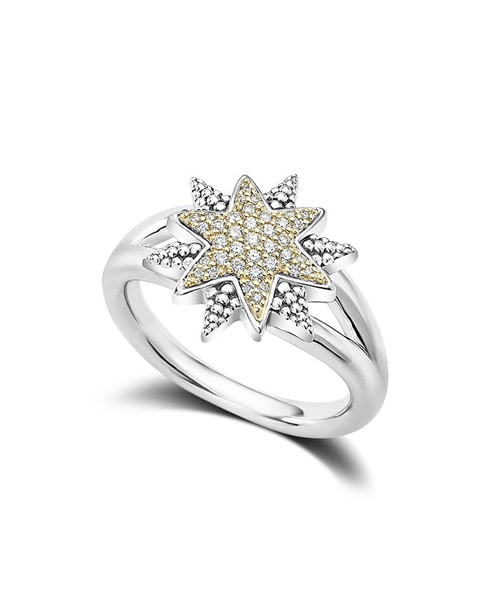 Shop Lagos 18k Gold & Sterling Silver North Star Diamond Ring In White/silver