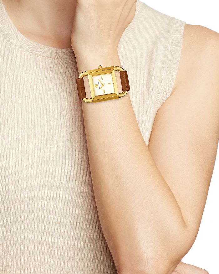 Tory Burch The Phipps Geometric Leather-strap Quartz Watch In