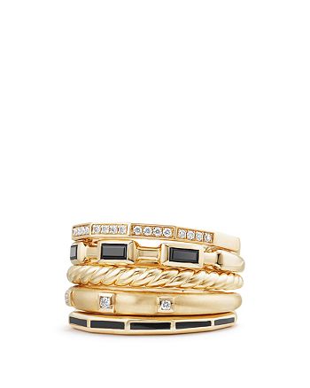 David Yurman - Stax Color Ring with Black Spinel, Black Enamel & Diamonds in 18K Gold