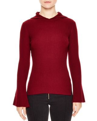 hooded ribbed sweater