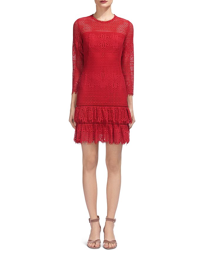 Whistles Marylou Ruffled-hem Lace Dress In Red