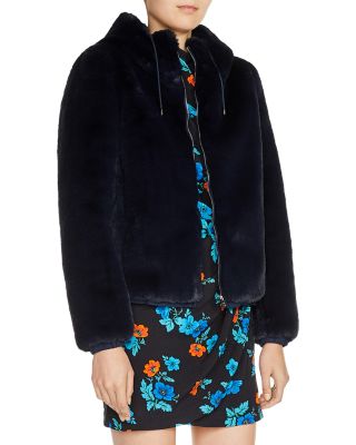 maje hooded faux fur jacket