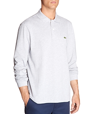 Lacoste Classic Fit Long-sleeve Pique Polo Shirt In Silver