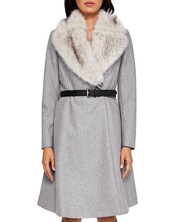 Ted Baker Narniaa Faux Fur-Collar Belted Coat | Bloomingdale's
