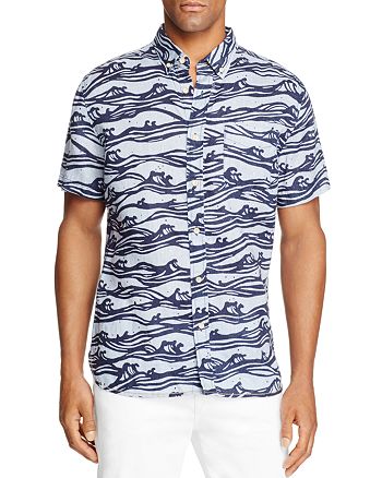 SURFSIDESUPPLY Linen Waves Short Sleeve Button-Down Shirt | Bloomingdale's