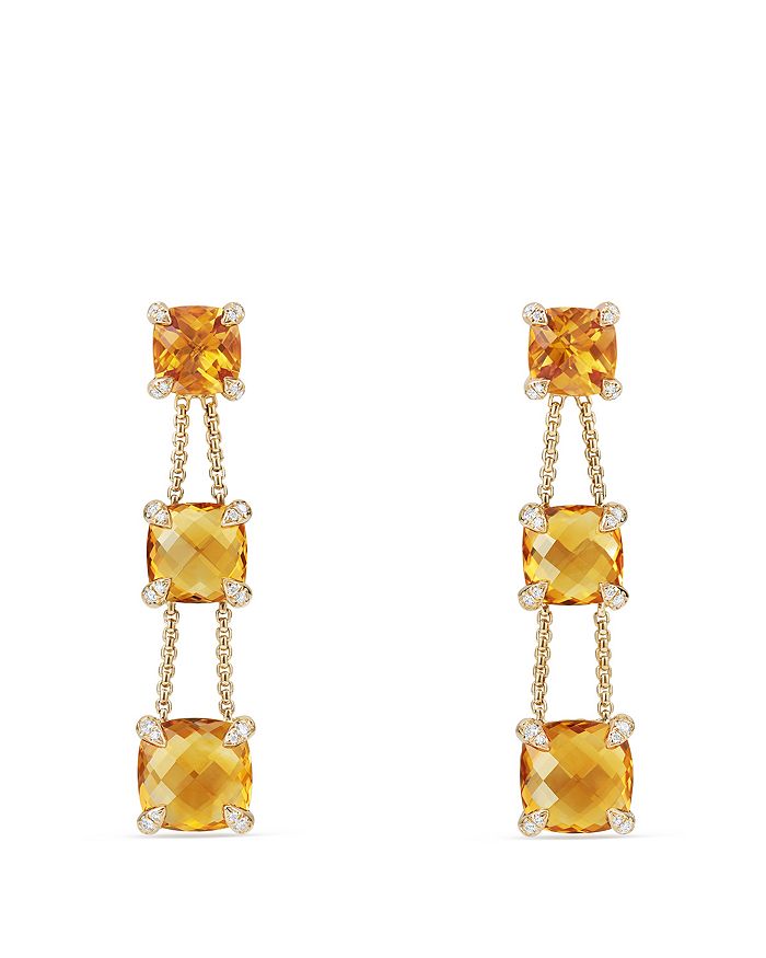 David Yurman Chatelaine Linear Chain Earrings With Citrine & Diamonds In 18k Gold In Orange/gold