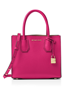 Michael Michael Kors Studio Mercer Medium Leather Messenger In Ultra Pink/gold