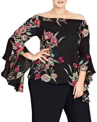 City Chic Plus City Chic Misty Floral Off the Shoulder Top Bloomingdale s