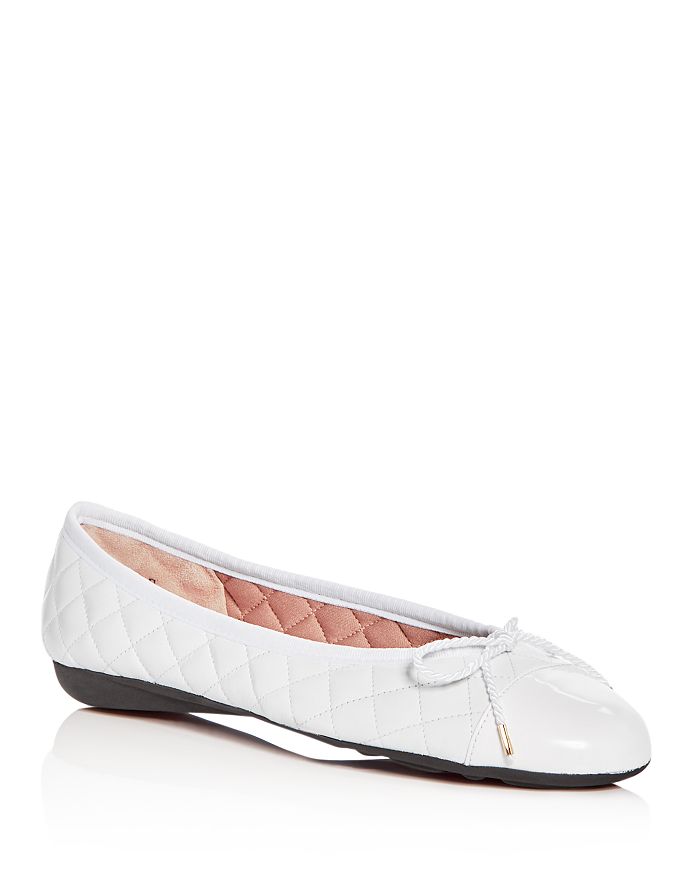 Paul Mayer Women's Best Brighton Quilted Cap-toe Ballet Flats In White