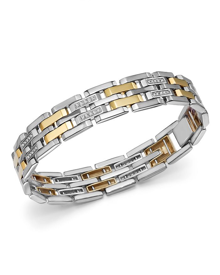 Bloomingdale's Diamond Men's Bracelet In 14k Yellow Gold & Sterling Silver, 0.50 Ct. T.w. - 100% Exclusive In White/gold