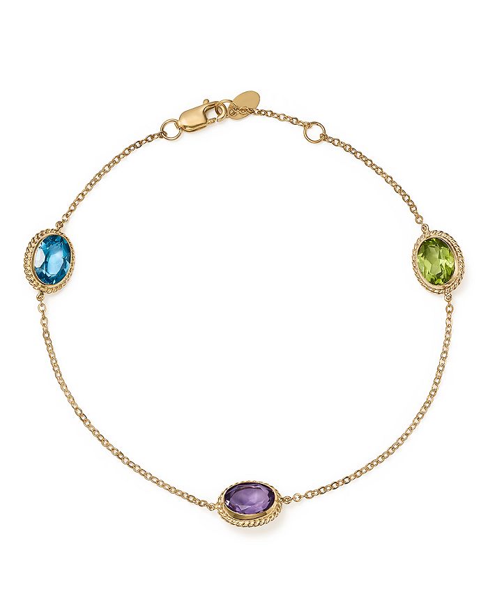 Bloomingdale's Multi Gemstone Oval Station Bracelet In 14k Yellow Gold - 100% Exclusive In Multi/gold