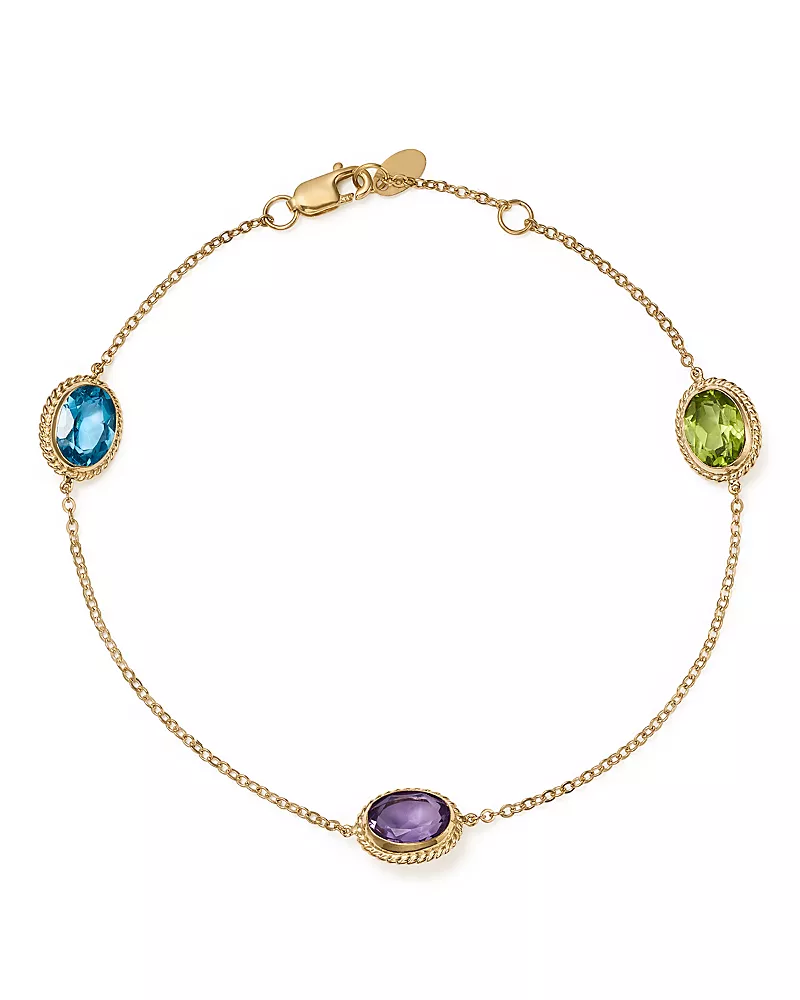 Bloomingdale's Fine Collection Multi Gemstone Oval Station Bracelet in 14K Yellow Gold
