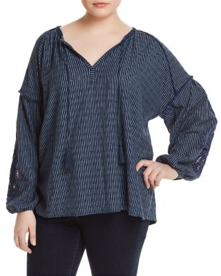 Lucky Brand Plus - Crochet-Inset Peasant Top