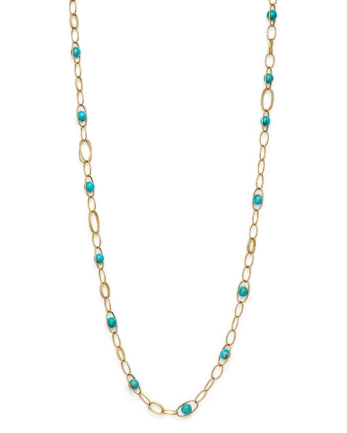 Ippolita 18k Yellow Gold Nova Turquoise Oval Link Necklace, 36 In Blue/gold