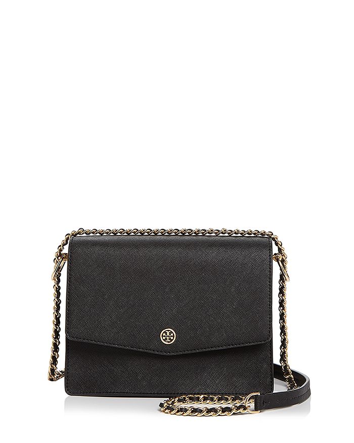 Tory Burch Robinson Convertible Leather Shoulder Bag In Black/gold