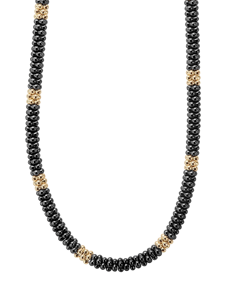 Lagos Gold & Black Caviar Collection 18k Gold & Ceramic Rope Necklace, 18 In Black/gold