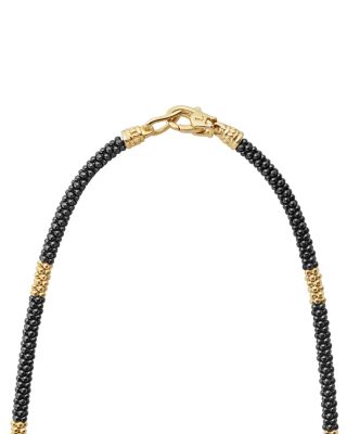 Gold & Black Caviar Collection 18K Gold & Ceramic Long Station Necklace, 16"
