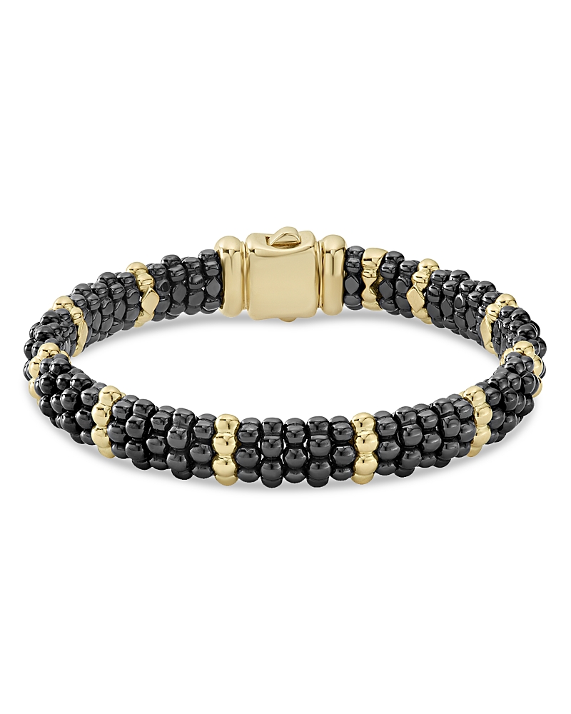 Lagos 18k Yellow Gold & Black Ceramic Beaded Station Bracelet In Black/gold