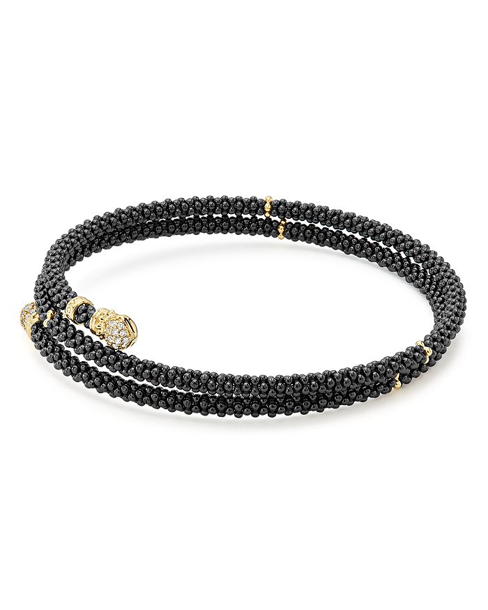 Shop Lagos Gold & Black Caviar Collection 18k Gold & Diamond Coil Bracelet In Black/gold