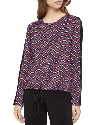 BCBGeneration Womens Jacquard Ruched Balloon Sleeve Top Black Size XSmall main image 1