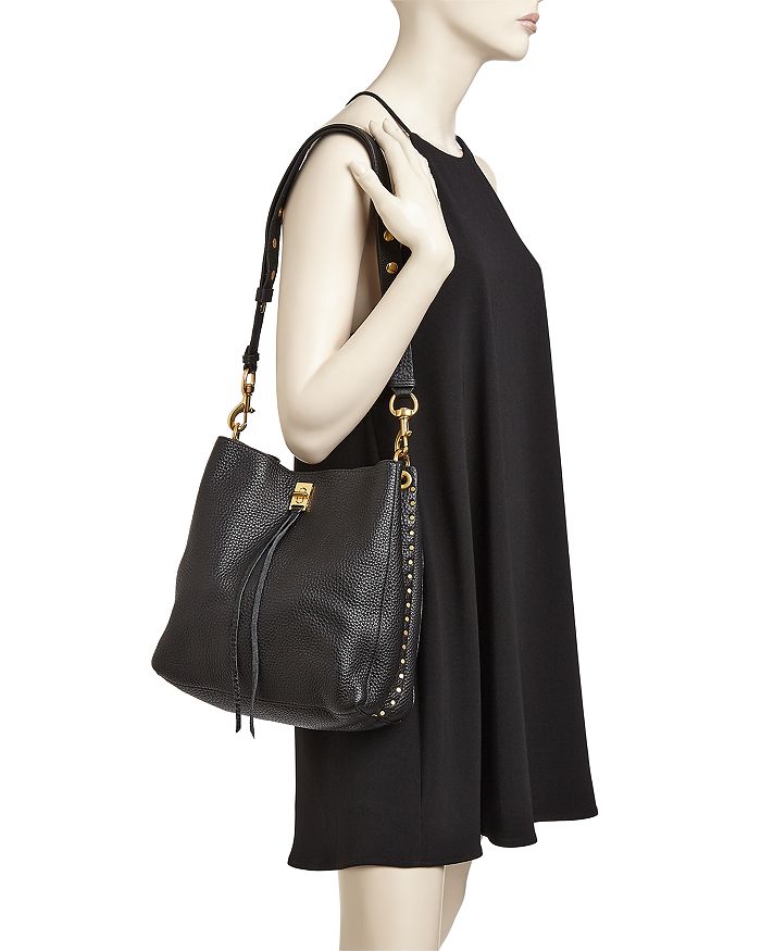 Shop Rebecca Minkoff Darren Leather Shoulder Bag In Black/black