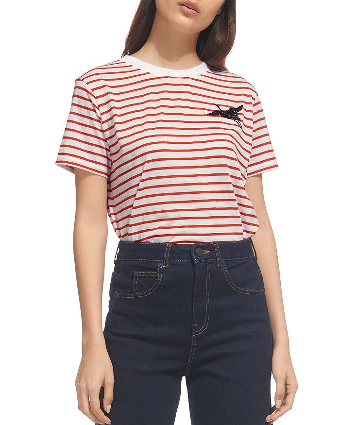 Whistles Crane Embroidered Tee In Multi