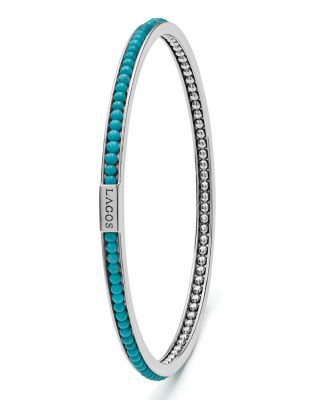 Sterling Silver Caviar Icon Turquoise Beaded Bangle Bracelet 