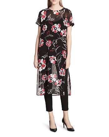 Calvin Klein Sheer Floral-Print Tunic Top | Bloomingdale's