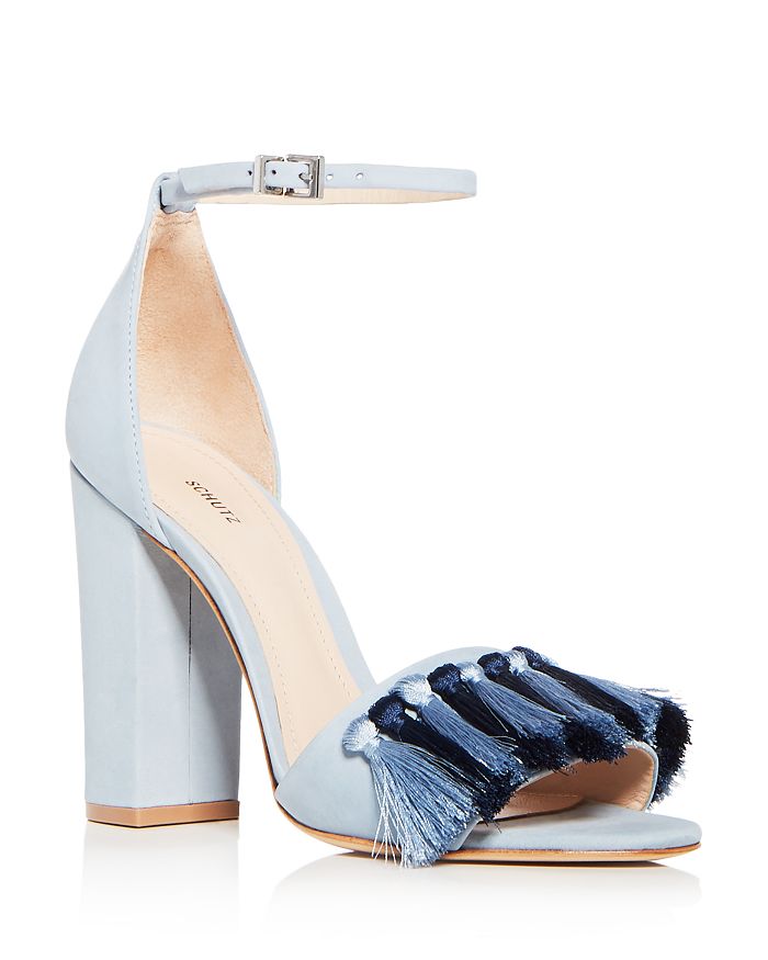 SCHUTZ Women s Detty Suede Tassel High Block Heel Sandals 100