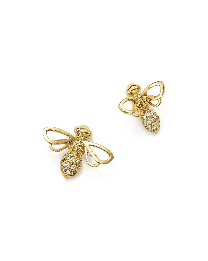 Temple St Clair 18k Yellow Gold Bee Diamond Stud Earrings