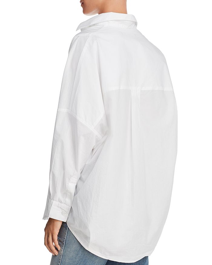 Shop French Connection Rhodes Oversize V-neck Poplin Shirt In Linen White