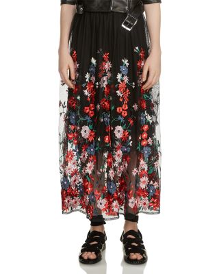 Maje - Jamie Floral-Embroidered Mesh Skirt