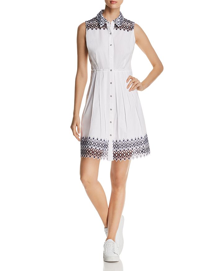 Elie Tahari Samiya Sleeveless Lace-trim Shirt Dress - 100% Exclusive In Optic White