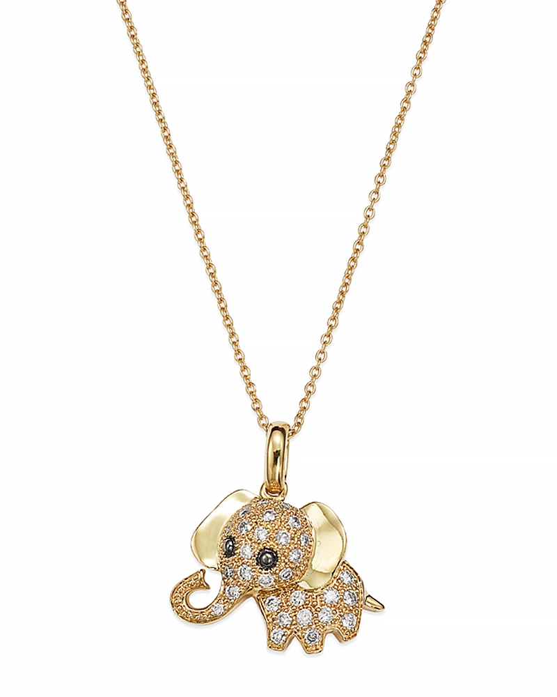 Diamond Elephant Pendant Necklace in 14K Yellow Gold, .20 tcw, 16.5