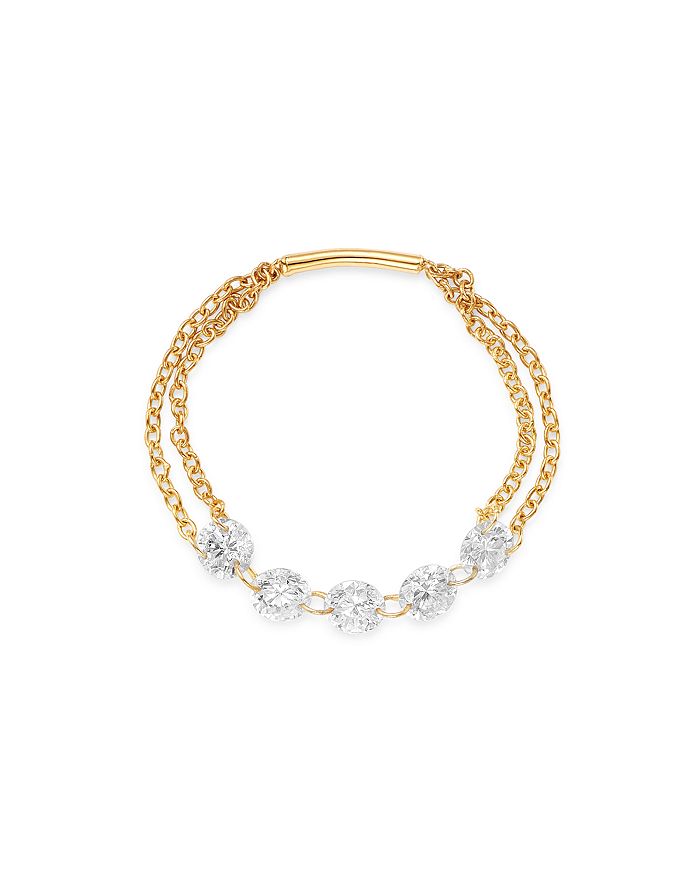 Aerodiamonds 18k Yellow Gold Quintet Diamond Chain Ring In White/gold